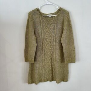 VTG Christopher & Banks Tunic Sweater Knit Yellow Green Brown Large Cotton Blend